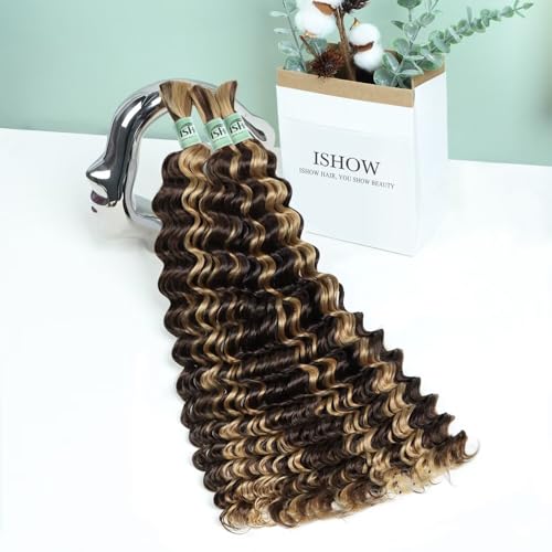 ISHOW Raw Virgin Human Hair Bulk 26 Inch Deep Wave P4/27