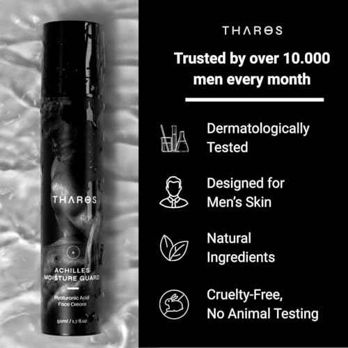 THAROS Men's Hyaluronic Acid Face Cream, Moisture Guard, Hydrating & Calming, 1.7 fl.oz, Natural Origin. Vegan. Normal & Dry Skin