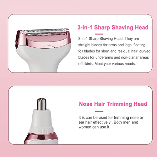 Electric Razor for Women,Hair Trimmer for Face Nose Eyebrow Beard Mustache Arm Leg Armpit Bikini,Painless Rechargeable Portable 4 in 1 Womens Body Shavers Set