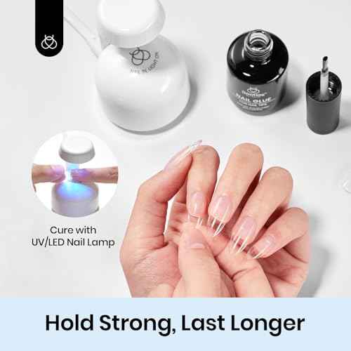 Beetles 15ml Gel Nail Glue 9 in 1 for Acrylic Nails Tips and Clear Press on Nails, Long Lasting Extension Glue, Base Coat, Blooming Art Gel, Christmas Nails, U V Light Cured