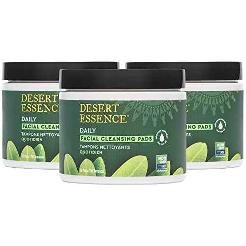 Desert Essence Natural Tea Tree Oil Facial Cleansing Pads - 50 Count - Pack of 3 - Face Cleanser - Soothes & Calms Skin - Makeup Remover Pads - Removes Oil & Dirt - Great for Travel - Essential Oils