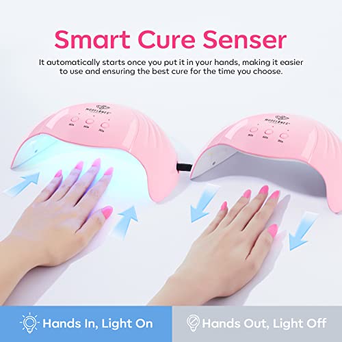 Modelones UV Light for Gel Nails with 2 Pairs of UV Gloves, 48 W Nail Dryer with 3 Timer Settings, Nail Lamps for Gel Polish, Professional UPF99+ UV Protection Gloves for Nail Art Manicure