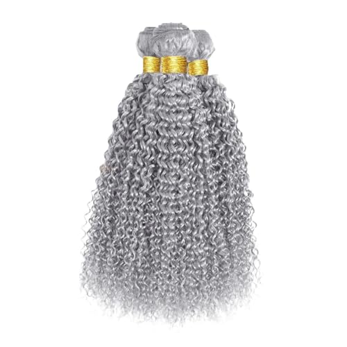 Silver Grey Curly Human Hair Bundles 3Pcs 26 28 30 Inch