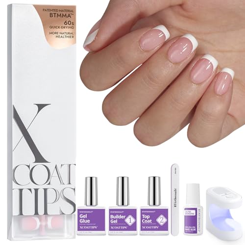BTArtboxnails XCOATTIPS White French Tip Press On Nails, XS Squoval,