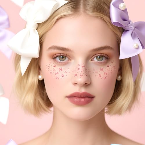 6pcs Pink Bow Face Freckle Tattoo Stickers, Waterproof Temporary Tattoos for Women & Girls Perfect for Makeup St. Patrick's & Costume Parties