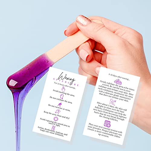 Boutique Marketing LLC Waxing Aftercare Cards | 50 Pack | Size 2 x 3.5¡± inches Business Card Size | Hair Removal Aftercare Kit | White with Purple Design