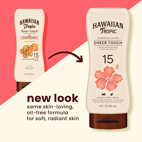 Hawaiian Tropic After Sun Body Butter with Coconut Oil 8oz & Sheer Touch Ultra Radiance Sunscreen SPF 15 8oz Bundle