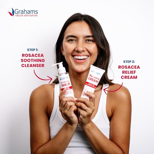 Grahams Natural Rosacea Treatment for Face Redness Moisturizer - Clinically Proven Anti Redness Face Cream to Soothe & Reduce Flare Ups - Natural, Hypoallergenic, Steroid-Free (2.64 fl oz)