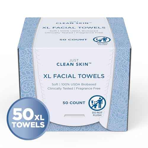 Dry Face Towels 50 Count | 10" x 11.5" Extra Large Disposable Dry Wipes | Plant-Based Viscose, 100% USDA Biobased | Makeup Remover Face Wipes | Ultra Soft Towelettes for Sensitive Skin