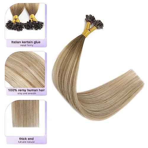 Sindra U Tip Hair Extensions Real Human Hair Color Darker Brown to Highlighted Blonde 20inch 50Grams Prebonded Fusion Keratin Tip Hair Extensions£¨Utip#3/8/22-20inch£©