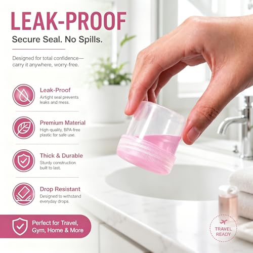 METAPACK 1 oz Clear Travel Jars with Orange Lid, Leakproof TSA Containers, Labels - 16 Pack