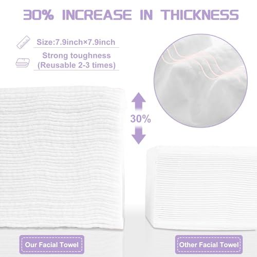 Disposable Face Towel 200 Count, Soft Cotton Face Towels, Dry Wipes Facial Cloths Towelettes for Washing and Drying, Lint Free Facial Tissue for Skincare, Makeup Remover and Cleansing
