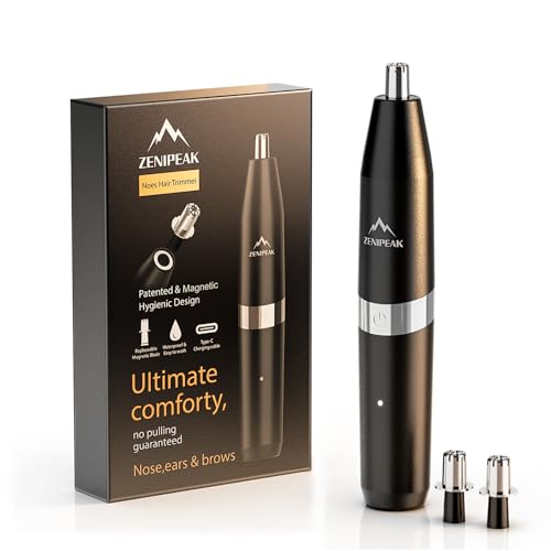 Professional Nose Hair Trimmer for Men Women, Painless Electric Ear & Nasal Hair Clipper, Patented Magnetic Heads (3-Pc Set), Micro-Vacuum, 8000 RPM, 180-Min Runtime, Waterproof Travel Kit