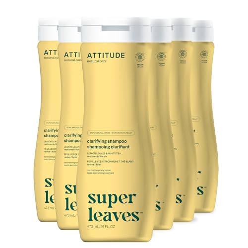 ATTITUDE Clarifying Hair Shampoo, EWG Verified, Restores Shine, Naturally Derived Ingredients, Vegan and Plant Based, Lemon Leaves and White Tea, 16 Fl Oz (Pack of 6)