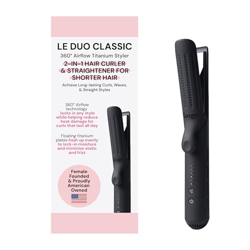 L'ANGE HAIR Le Duo Standard 360¡Æ Airflow 2 in 1 Straightener and Curler | 1 Inch Curling Wand & Titanium Flat Iron with 5.3" Plates | Hair Straightener & Curler for Short to Medium Hair (Black)