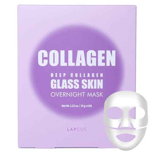 LAPCOS Deep Collagen Glass Skin Overnight Mask - Korean Skin Care Mask w/Rose PDRN, Vegan Collagen & Hydrogel Sheet - Hypoallergenic Firming Collagen Face Mask Sheets (4 ea, 1.23 oz)