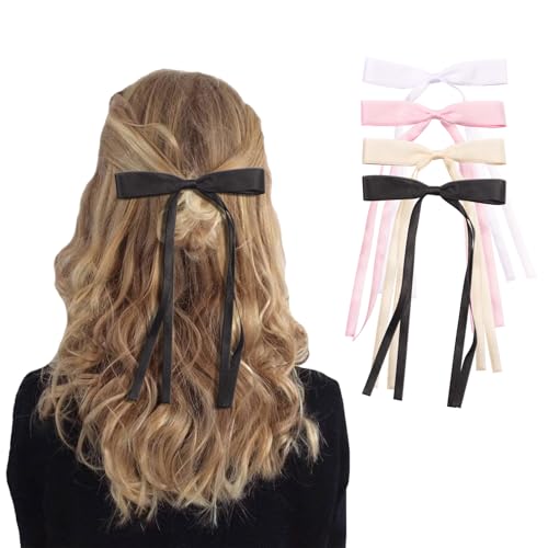 Silky Satin Hair Accessories: Cute Long-Tailed Ribbon Bows With Metal Crocodile Clips For Girls and Women, 12pcs