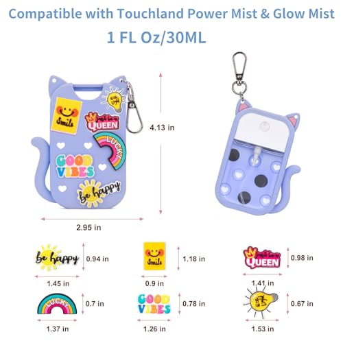 Silicone Case for Touchland Hand Sanitizer Spray, Compatible with Touchland 1 FL OZ/30ML with Keychain & 8 Charms, Cute Hand Sanitizer Travel Accessories, Mothers Day Gifts (Pink+Blue)