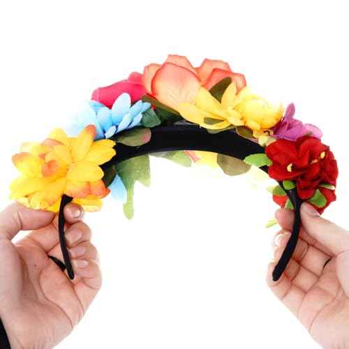 Nydotd Mexican Rose Flower Crown Headband, Day of The Dead Floral Rose Crown Headband Headpiece for Halloween Costume Party