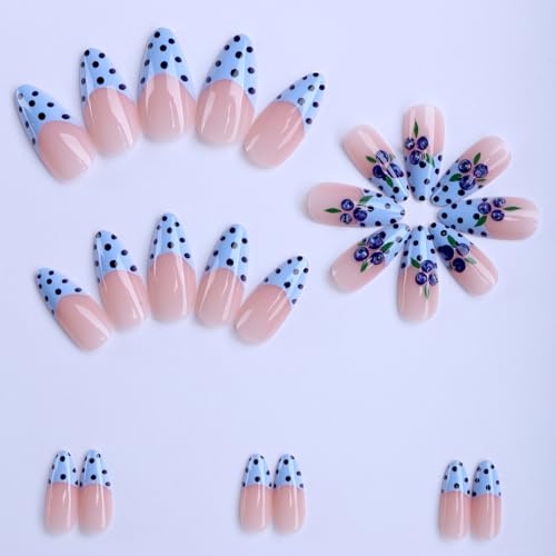 Blue Almond Press On Nails 24 Pc Kit with Jelly Tabs