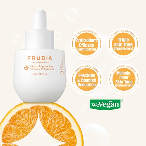 FRUDIA Citrus Brightening Vitamin C Ampoule - Lightweight Daily Vitamin C Serum for Dark Spots, Radiance and Hydrated Skin - 1.01 Fl Oz