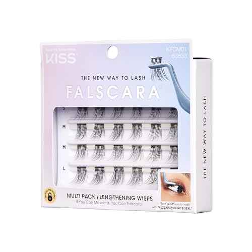KISS Falscara DIY Eyelash Extension Lengthening Wisps - Featherlight Synthetic Reusable Artificial Eyelashes Multipack of 24 Mini Lash Clusters for that Authentic Eyelash Extension Look
