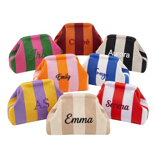 Personalized Striped Knit Makeup Bag - Large Capacity Toiletry Organizer