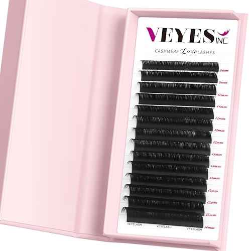 VEYES INC Cashmere Luxe Lashes - Tapered Tips Volume Lash Extension Trays B/C/CC/D/M/J Curl, 0.03-0.05, 8-17mm | Matte Black Professional Eyelash Supplies for Lash Techs (0.03 CC 8-16mm)