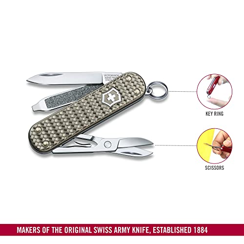 Victorinox Classic SD Precious Alox Swiss Army Knife, Compact 5 Function Swiss Made Pocket Knife with Small Blade, Screwdriver and Key Ring - Infinite Grey