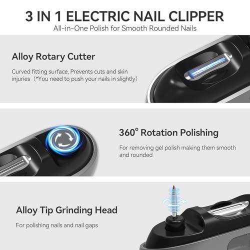 Electric Nail Clipper 3-in-1 with LED Light for Seniors & Kids