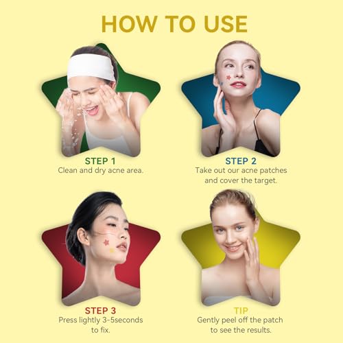 Star Pimple Patches for Face - 6 Colors 198Pcs (14mm) Hydrocolloid Acne Patches, Day & Night Blemish/Zit Healing Pimple Patches (66count-Pack of 3)