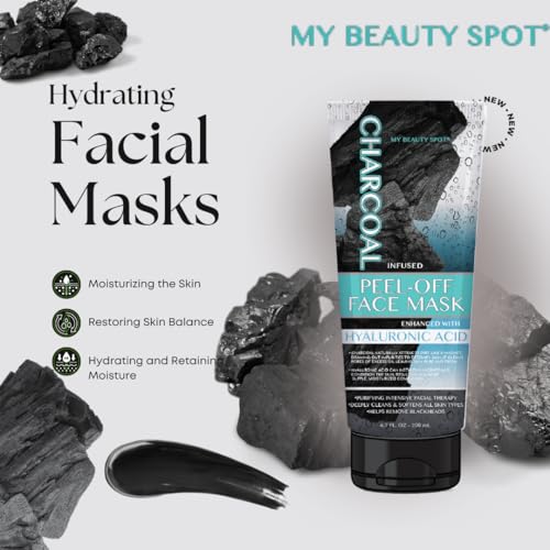 My Beauty Spot Charcoal Face Mask Peel-Off Face Mask Skin Care Black Head Remover for Face Infused with Hyaluronic Acid 6.7oz