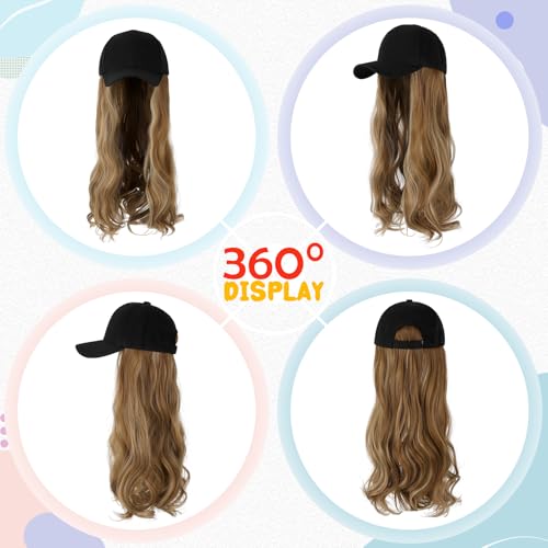 Baseball Hat Wig with Hair 24" Adjustable Black Cap