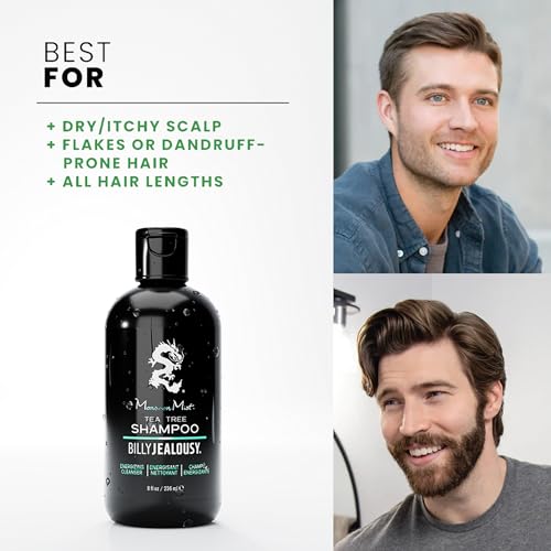 Billy Jealousy Monsoon Mist Tea Tree Energizing Men's Shampoo with Peppermint & Rosemary, Removes Oil Build-up and Soothes Scalp Itch & Irritation, 8 Oz.