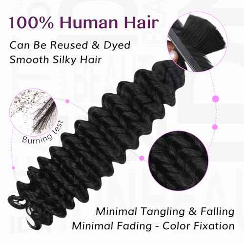 IDN BEAUTY Pre Divided Human Braiding for Boho Braids Hair Extensions, 16 Inch 100g Natrual Black Deep Wave Human Hair for Braiding Bohemian No Weft 12A Virgin Brazilian Wet and Wavy