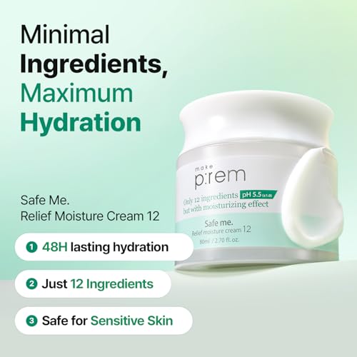 MAKE P:REM Safe Me Relief Moisture Cream - 12 Minimal Ingredients, 80ml