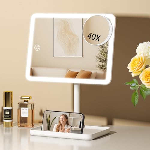 FUNTOUCH LED Vanity Mirror with 40X Magnifier, 84 LEDs, Rechargeable