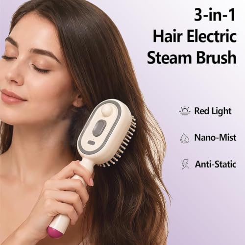 Rechargeable Electric Steam Hair Brush with Red Light & Mist