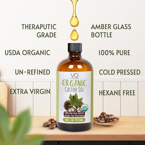 Organic Castor Oil Cold Pressed 16oz Glass Bottle with Pump