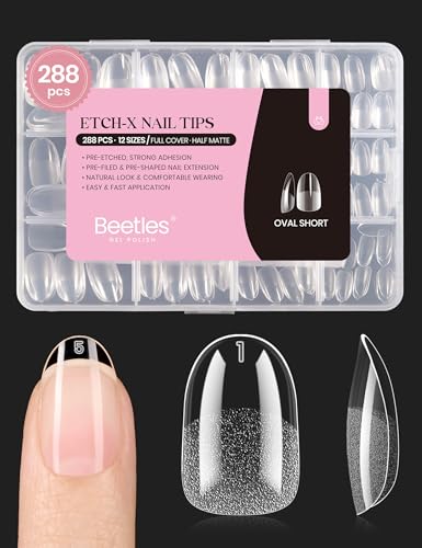 Beetles A- Oval S Short Gel Nail Tips 288Pcs – Pre-Shaped, Short Oval Fake Nails
