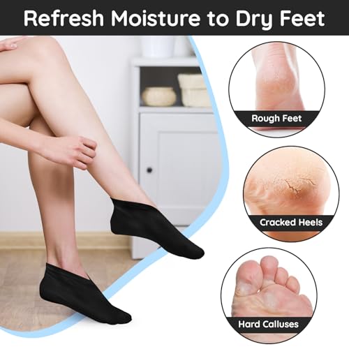 Segbeauty 12 Pairs Black Moisturizing Cotton Sleep Socks for Cracked Heel Repair