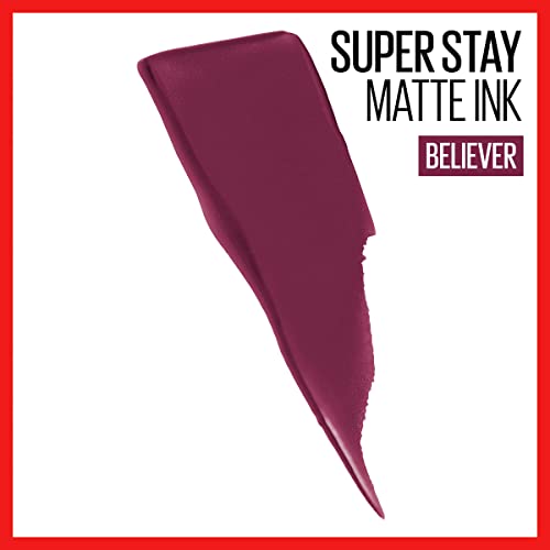 Maybelline Super Stay Matte Ink Liquid Lipstick Makeup, Long Lasting High Impact Color, Up to 16H Wear, Believer, Deep Plum, 1 Count