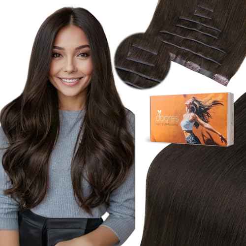 DOORES Genius Clip in Human Hair Extensions, Dark Brown 20 Inch 7pcs 120g, Invisi Edge Straight Hair Extensions with Skin Weft for Women