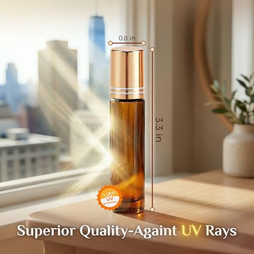 PrettyCare 4 Pack 10ml Amber Glass Oil Roller Bottles