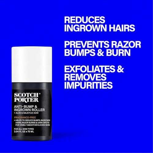 Scotch Porter Anti-Bump & Ingrown Roller for Men ? Treats Razor Bumps & Ingrown Hairs with Aloe Vera & Salicylic Acid ? For Smooth, Balanced Skin ? 3.04 oz.