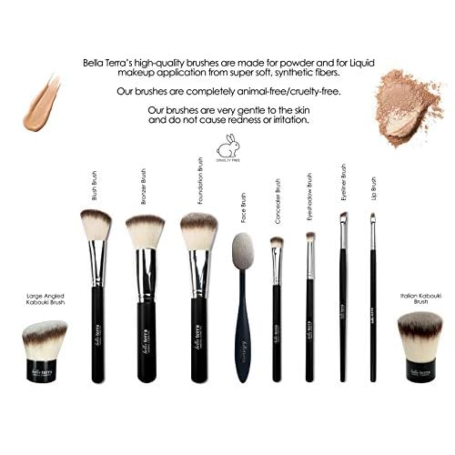BellaTerra Cosmetics Nightlife Brush Set ? 10-Piece Travel Compact Makeup Brush Kit ? Vegan & Cruelty-Free with Soft Synthetic Bristles ? For Foundation, Blush, Contour, Powder, and Eyeshadow