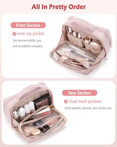 Marscamd Travel Makeup Bag - Waterproof Pink Organizer for Cosmetics