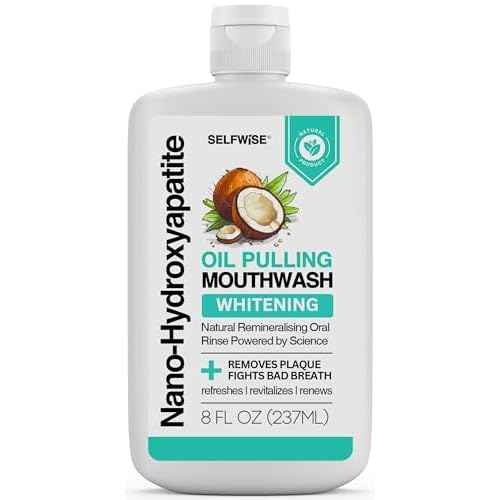 Nano-Hydroxyapatite Oil Pulling Whitening Mouthwash for Teeth and Gums, Natural & Organic, Whitens Teeth, Strengthens Enamel, Fights Bad Breath & Plaque ? Smooth & Non-Greasy ? for Adults & Kids 8oz