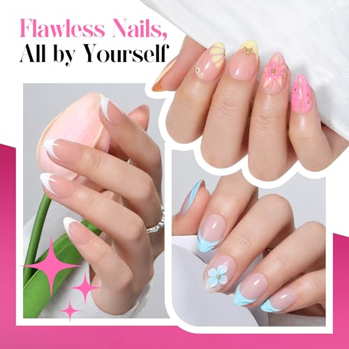 UNA GELLA Short Almond Gel Nail Tips Kit — 216 Pcs Pre-Etched Nails with Air-Dry Glue for Beginners