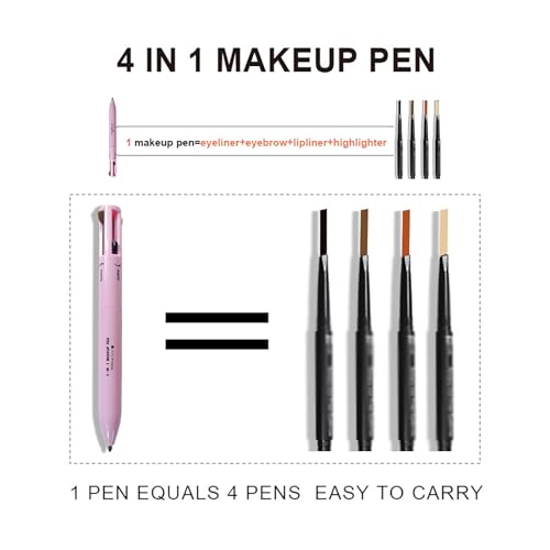 MKNZOME 4 in 1 Makeup Pen, 8 Colors Eyebrow Contour Eyebrow Pencil Eyebrow Pen Makeup Pencil 4 in 1(Eye Liner, Brow Liner, Lip Liner, Highlighter) Travel Beauty Makeup Pen, 2 Count